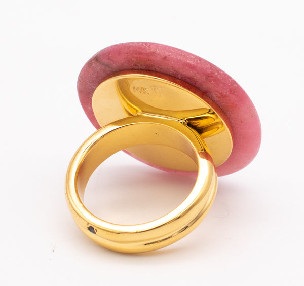 DESIGNER MODERNIST 14 KT GEOMETRIC RING WITH A DIAMOND AND RHODOCHROSITE