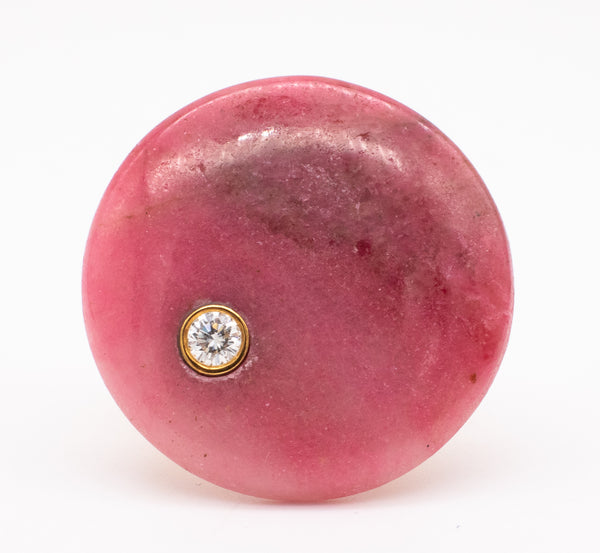 DESIGNER MODERNIST 14 KT GEOMETRIC RING WITH A DIAMOND AND RHODOCHROSITE
