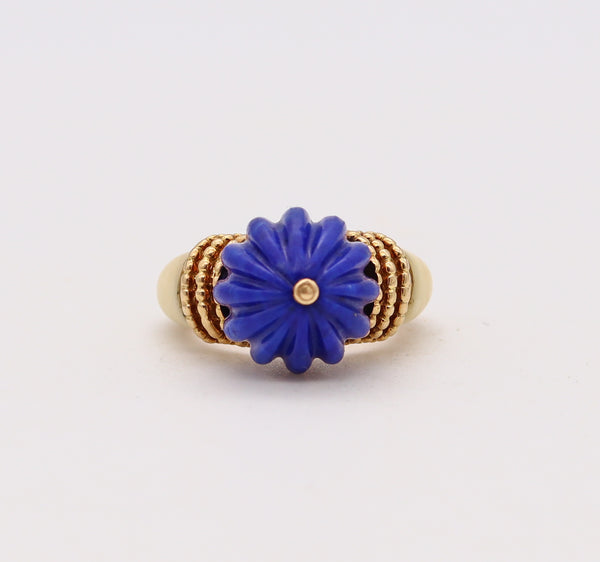 Boucheron Paris 1970 Classic Cocktail Ring In 18Kt Yellow Gold With Blue Lapis & Coral