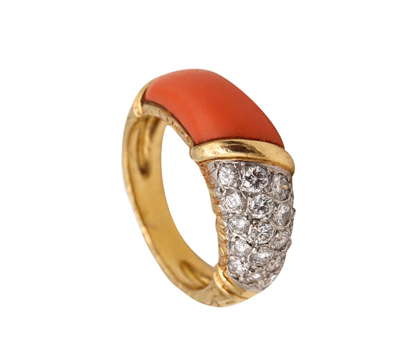 Van Cleef And Arpels 1975 Gem Set Coral Band In 18Kt Yellow Gold With VVS Diamonds