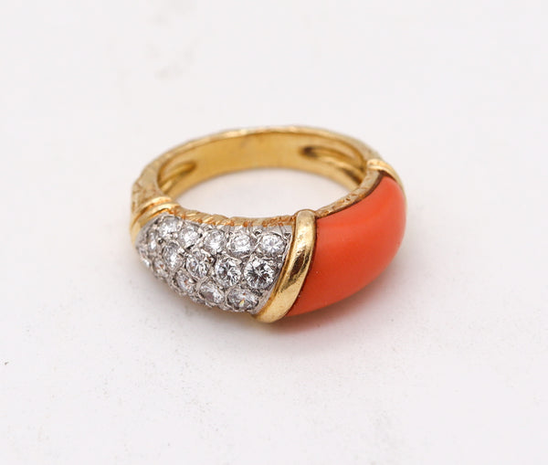 Van Cleef And Arpels 1975 Gem Set Coral Band In 18Kt Yellow Gold With VVS Diamonds