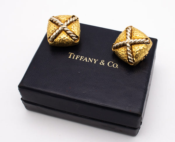 TIFFANY & CO 1960'S RETRO 18 KT GOLD BOLD TEXTURED EARRINGS