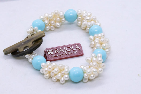 RAJOLA ITALY TURQUOISE AND PEARLS MODERN BRACELET