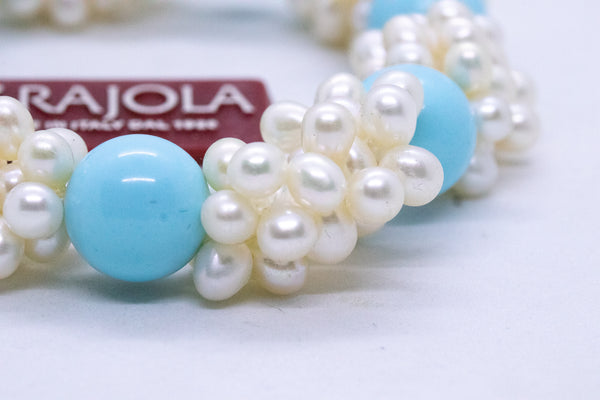 RAJOLA ITALY TURQUOISE AND PEARLS MODERN BRACELET