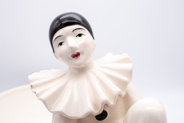 FRANCE 1950 CERAMIC RECIPIENT BOX WITH A SEATED HARLEQUIN CLOWN