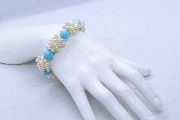 RAJOLA ITALY TURQUOISE AND PEARLS MODERN BRACELET