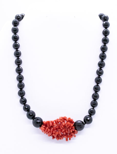 RAJOLA ITALY 18 KT RED CORAL, ONYX AND HORN NECKLACE