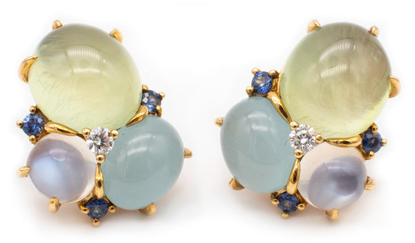 SEAMAN SCHEPPS 18 KT EARRINGS WITH 28.90 Cts OF DIAMONDS, SAPPHIRES AND GEMSTONES