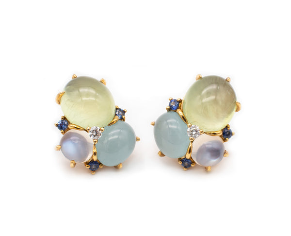 SEAMAN SCHEPPS 18 KT EARRINGS WITH 28.90 Cts OF DIAMONDS, SAPPHIRES AND GEMSTONES