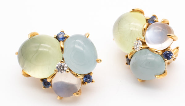 SEAMAN SCHEPPS 18 KT EARRINGS WITH 28.90 Cts OF DIAMONDS, SAPPHIRES AND GEMSTONES
