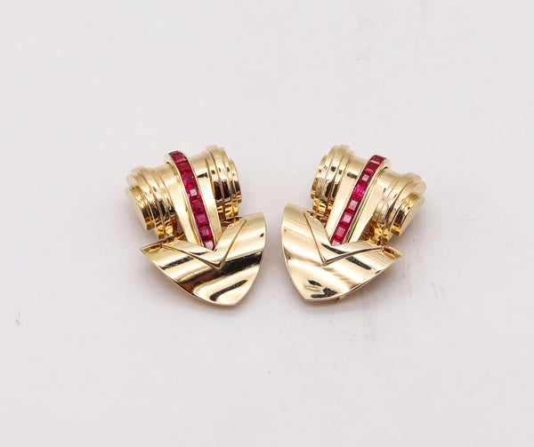 Tiffany And Co. 1940 Art Deco Retro Dress Clips In 14Kt Yellow Gold With 2.70 Cts Rubies