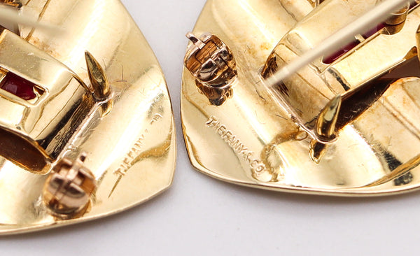 Tiffany And Co. 1940 Art Deco Retro Dress Clips In 14Kt Yellow Gold With 2.70 Cts Rubies