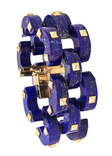 Aletto Brothers Sculptural Bracelet In 18Kt Yellow Gold With Carved Lapis Lazuli