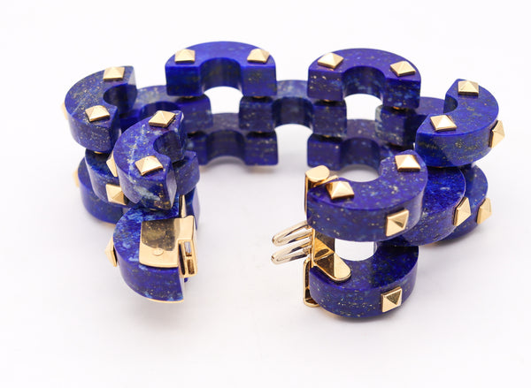 Aletto Brothers Sculptural Bracelet In 18Kt Yellow Gold With Carved Lapis Lazuli