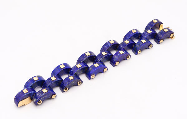 Aletto Brothers Sculptural Bracelet In 18Kt Yellow Gold With Carved Lapis Lazuli
