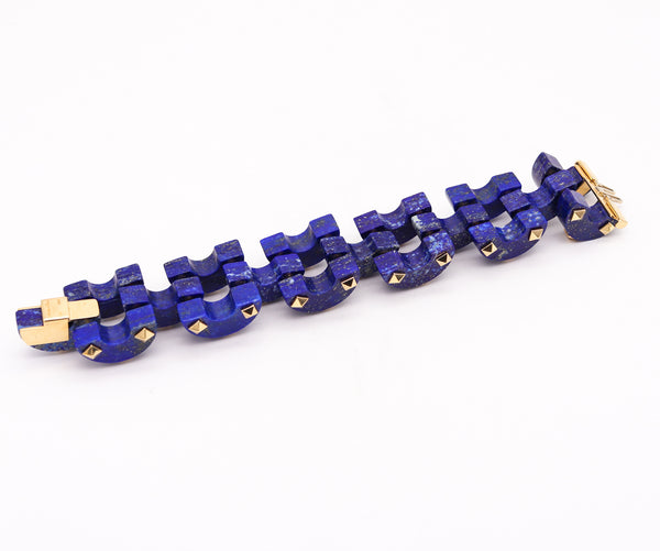 Aletto Brothers Sculptural Bracelet In 18Kt Yellow Gold With Carved Lapis Lazuli