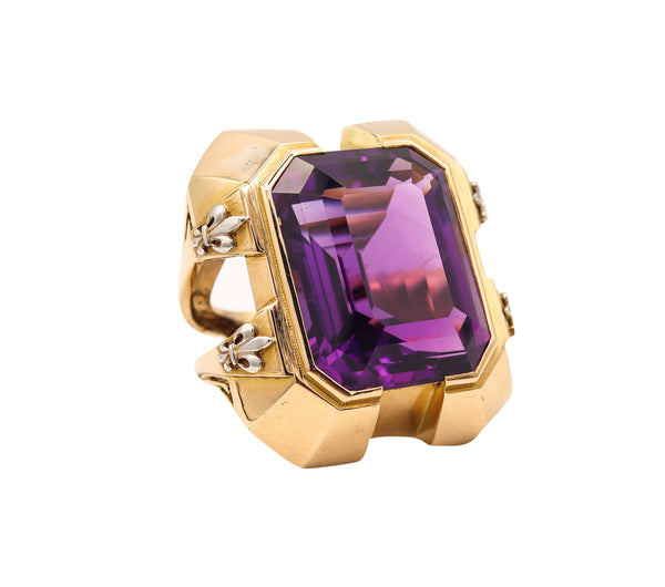 Cristofol Paris 1930 Art Deco Geometric Ring In 18Kt Gold With 42.84 Cts Amethyst
