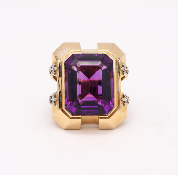 Cristofol Paris 1930 Art Deco Geometric Ring In 18Kt Gold With 42.84 Cts Amethyst
