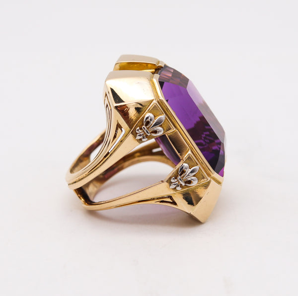 Cristofol Paris 1930 Art Deco Geometric Ring In 18Kt Gold With 42.84 Cts Amethyst