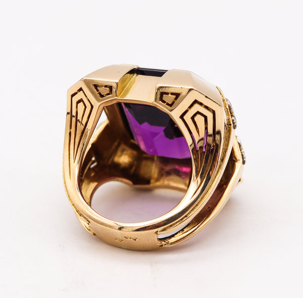 Cristofol Paris 1930 Art Deco Geometric Ring In 18Kt Gold With 42.84 Cts Amethyst