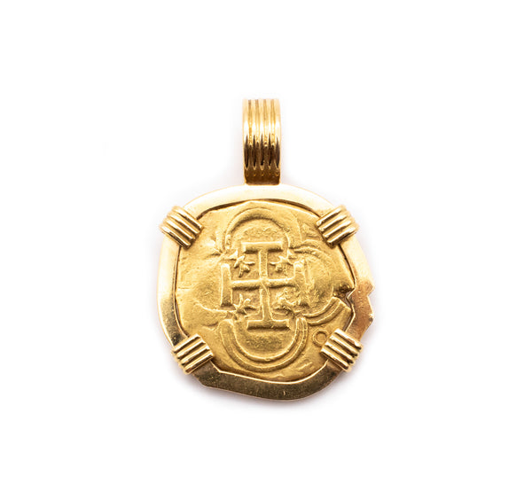 SPANISH 1590'S GOLD DOUBLOON OF 2 ESCUDOS FRAME MOUNT IN 18 KT GOLD