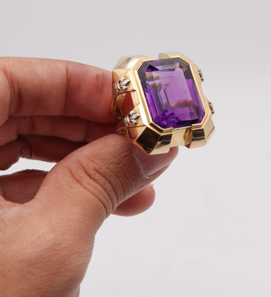 Cristofol Paris 1930 Art Deco Geometric Ring In 18Kt Gold With 42.84 Cts Amethyst