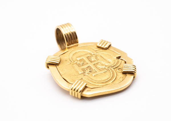 SPANISH 1590'S GOLD DOUBLOON OF 2 ESCUDOS FRAME MOUNT IN 18 KT GOLD