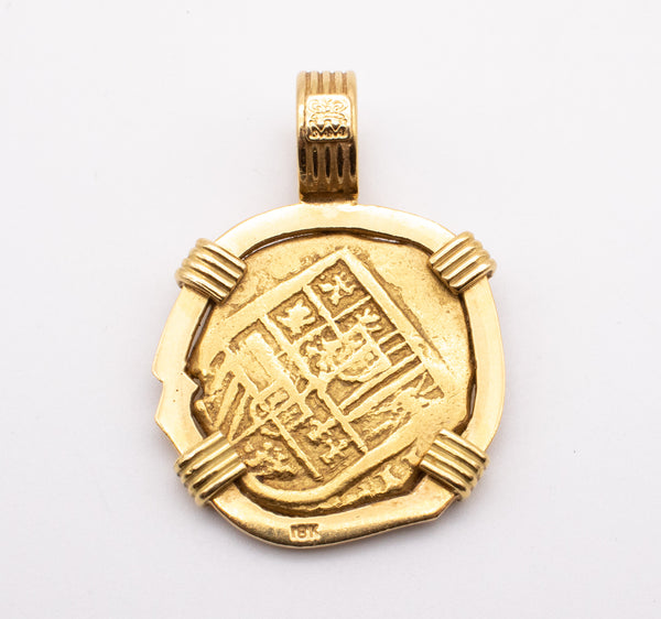 SPANISH 1590'S GOLD DOUBLOON OF 2 ESCUDOS FRAME MOUNT IN 18 KT GOLD