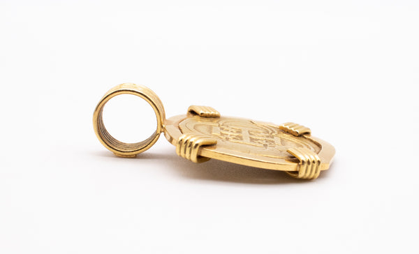 SPANISH 1590'S GOLD DOUBLOON OF 2 ESCUDOS FRAME MOUNT IN 18 KT GOLD