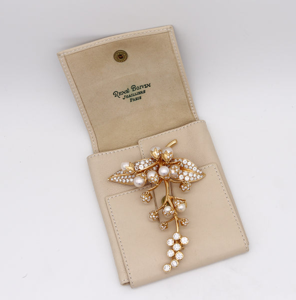 Rene Boivin Paris Gem Set Brooch In 18Kt Gold With 14.09 Ctw In Diamonds And Pearls