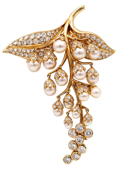 Rene Boivin Paris Gem Set Brooch In 18Kt Gold With 14.09 Ctw In Diamonds And Pearls