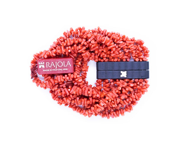 RAJOLA ITALY 18 KT EBONY WOOD AND SARDINIA RED CORAL BRACELET