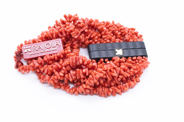 RAJOLA ITALY 18 KT EBONY WOOD AND SARDINIA RED CORAL BRACELET