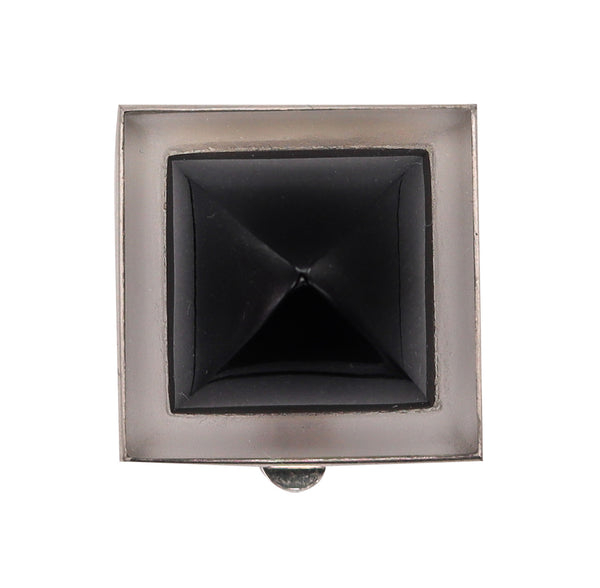 FRENCH 1930 Paris Art Deco Pyramid Rock Quartz Clip Platinum 18Kt Gold With Onyx