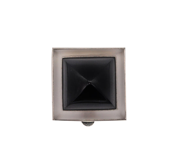 FRENCH 1930 Paris Art Deco Pyramid Rock Quartz Clip Platinum 18Kt Gold With Onyx
