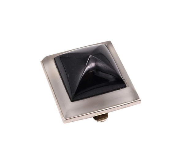 FRENCH 1930 Paris Art Deco Pyramid Rock Quartz Clip Platinum 18Kt Gold With Onyx