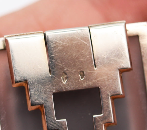 FRENCH 1930 Paris Art Deco Pyramid Rock Quartz Clip Platinum 18Kt Gold With Onyx