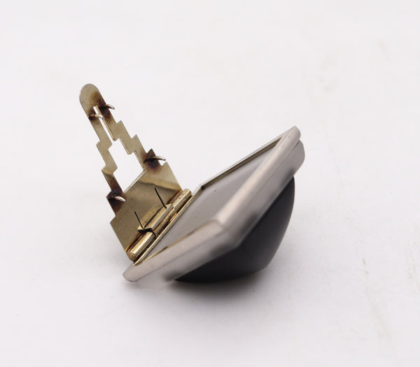 FRENCH 1930 Paris Art Deco Pyramid Rock Quartz Clip Platinum 18Kt Gold With Onyx