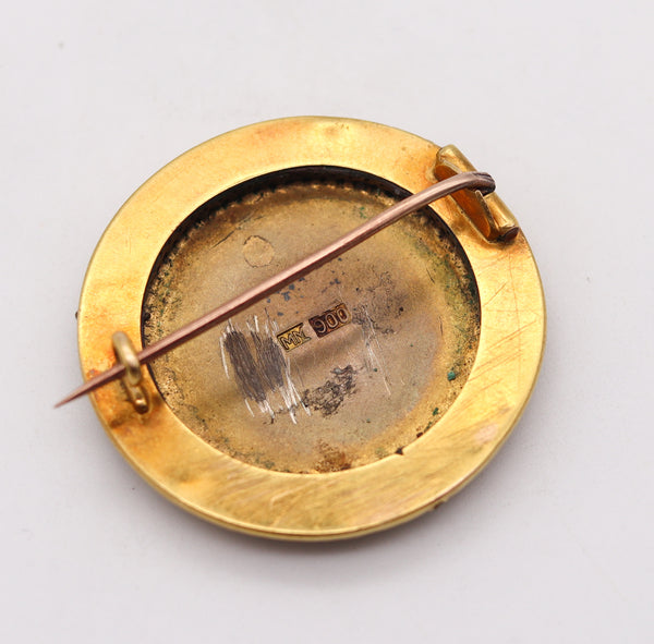 Meyle Mayer Pforzheim 1895 German Art Nouveau Enamel Brooch In 18Kt Gold With Portrait Of Diana