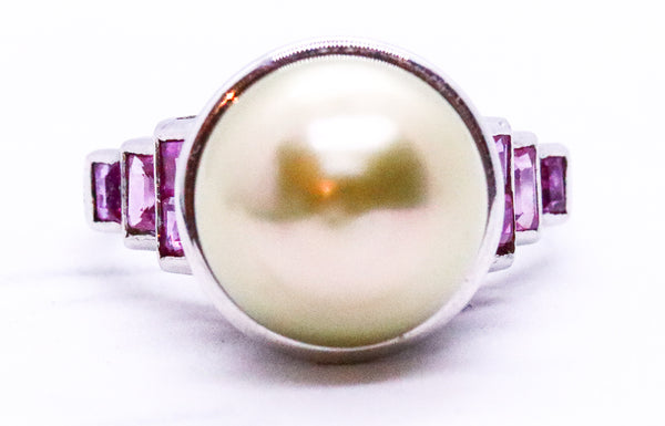 ART DECO PLATINUM 1930 RING WITH NATURAL PEARL & RUBY GEMSTONES