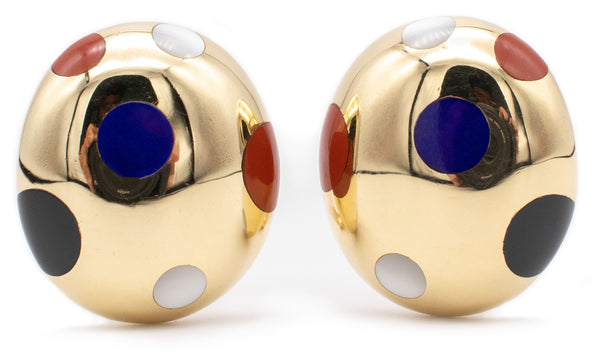 TIFFANY & CO 1970'S BY ANGELA CUMMINGS 18 KT GOLD EARRINGS WITH POLKA DOTS GEMSTONES