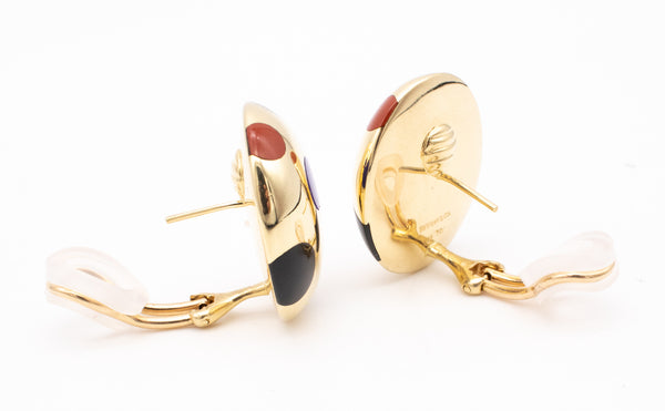 TIFFANY & CO 1970'S BY ANGELA CUMMINGS 18 KT GOLD EARRINGS WITH POLKA DOTS GEMSTONES