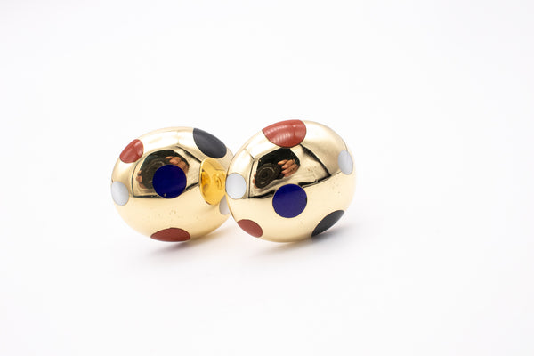 TIFFANY & CO 1970'S BY ANGELA CUMMINGS 18 KT GOLD EARRINGS WITH POLKA DOTS GEMSTONES