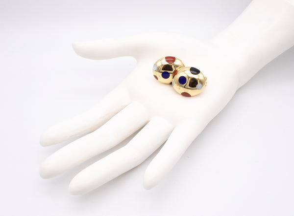 TIFFANY & CO 1970'S BY ANGELA CUMMINGS 18 KT GOLD EARRINGS WITH POLKA DOTS GEMSTONES