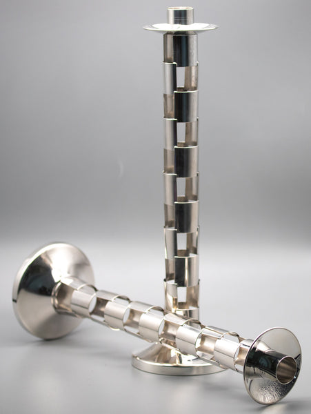 Cleto Munari 1985 Milano Pair Of Modernist Geometric Candlesticks In 925 Sterling Silver