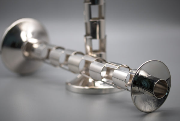 Cleto Munari 1985 Milano Pair Of Modernist Geometric Candlesticks In 925 Sterling Silver