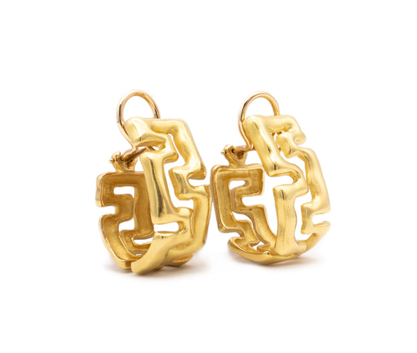 TIFFANY & CO. 18 KT GOLD EARRINGS WITH ETRUSCAN GREEK KEY PATTERN