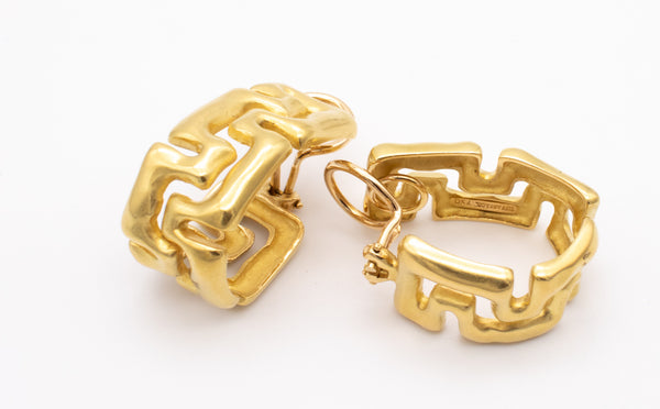 TIFFANY & CO. 18 KT GOLD EARRINGS WITH ETRUSCAN GREEK KEY PATTERN