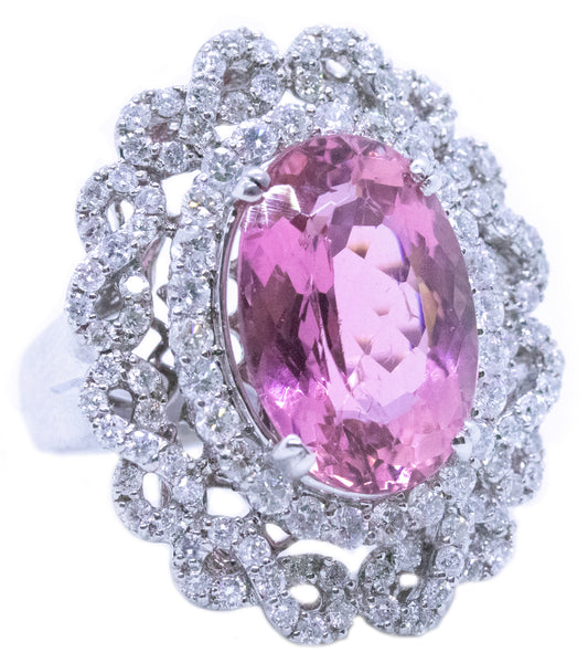 CLASSICAL 18 KT RING WITH 10.98 Cts. DIAMONDS & PINK TOURMALINE