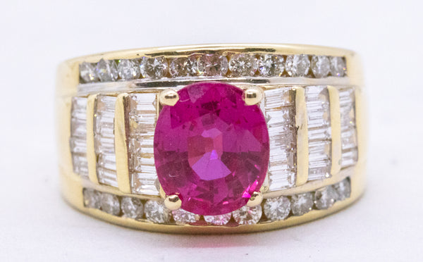 IMPRESSIVE 18 KT RING WITH 6.97 Cts IN DIAMONDS & PINK MADAGASCAR SAPPHIRE